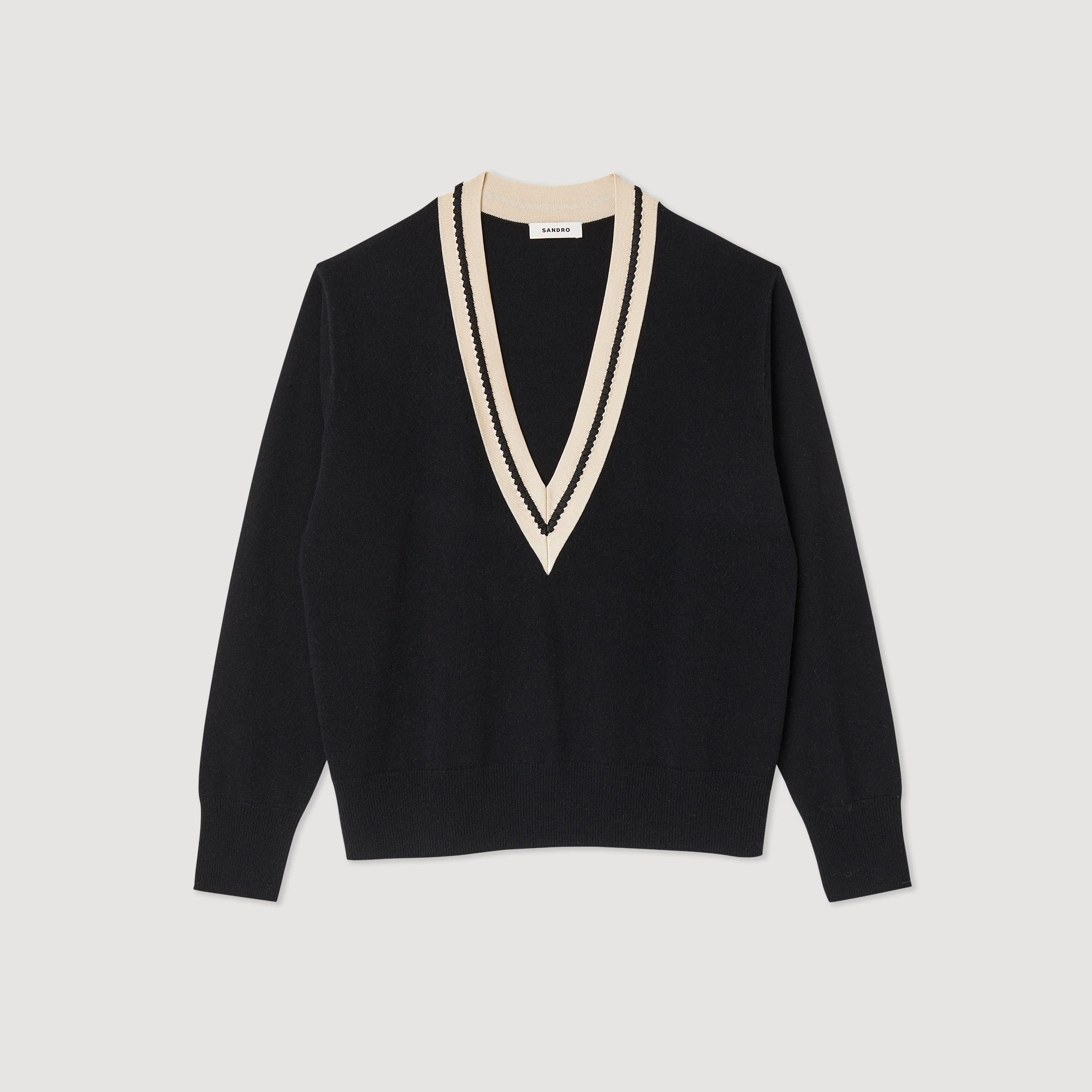 Promo ✨ Sandro Sweater With Contrasting V-neck Black ???? 7 Promo ✨ Sandro Sweater With Contrasting V-neck Black ???? - Image 7