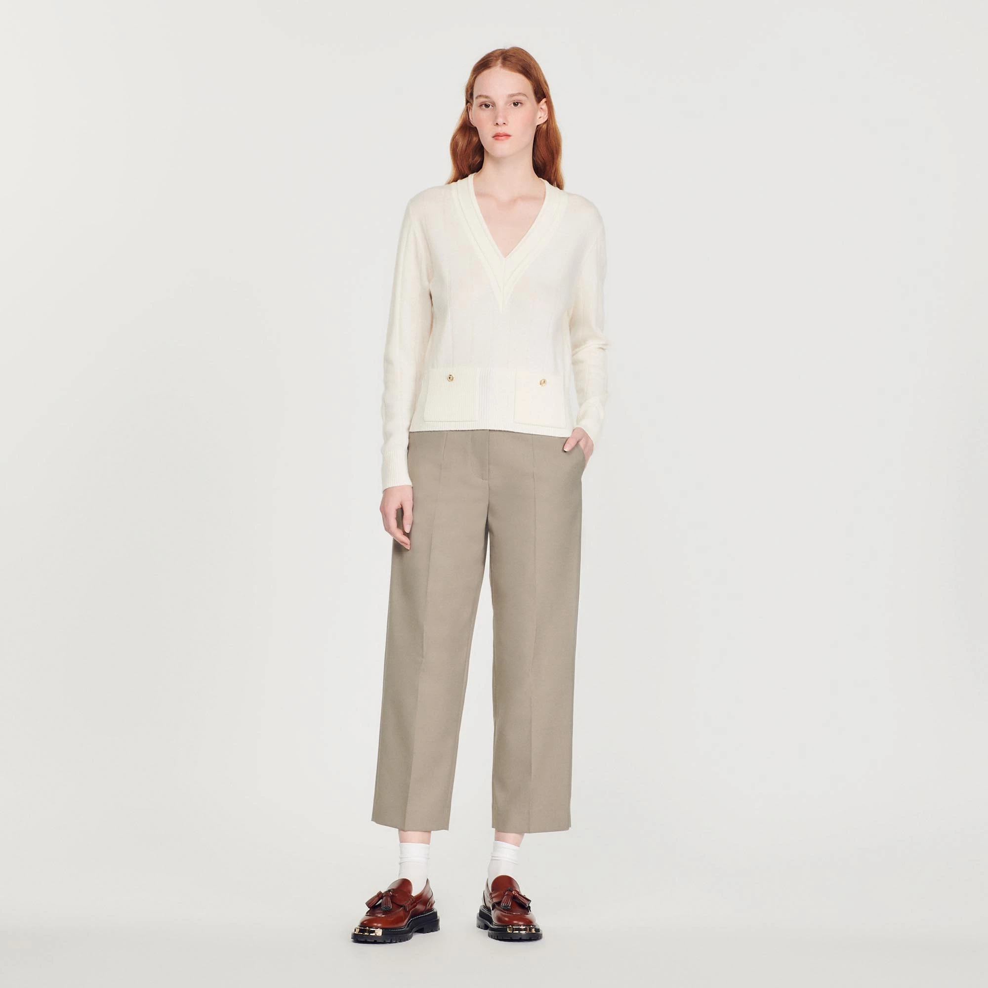 Outlet ???? Sandro Knitted V-neck Sweater Ecru ???? 2 Outlet ???? Sandro Knitted V-neck Sweater Ecru ???? - Image 2