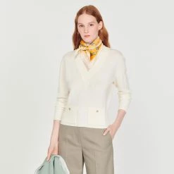 Outlet ???? Sandro Knitted V-neck Sweater Ecru ????