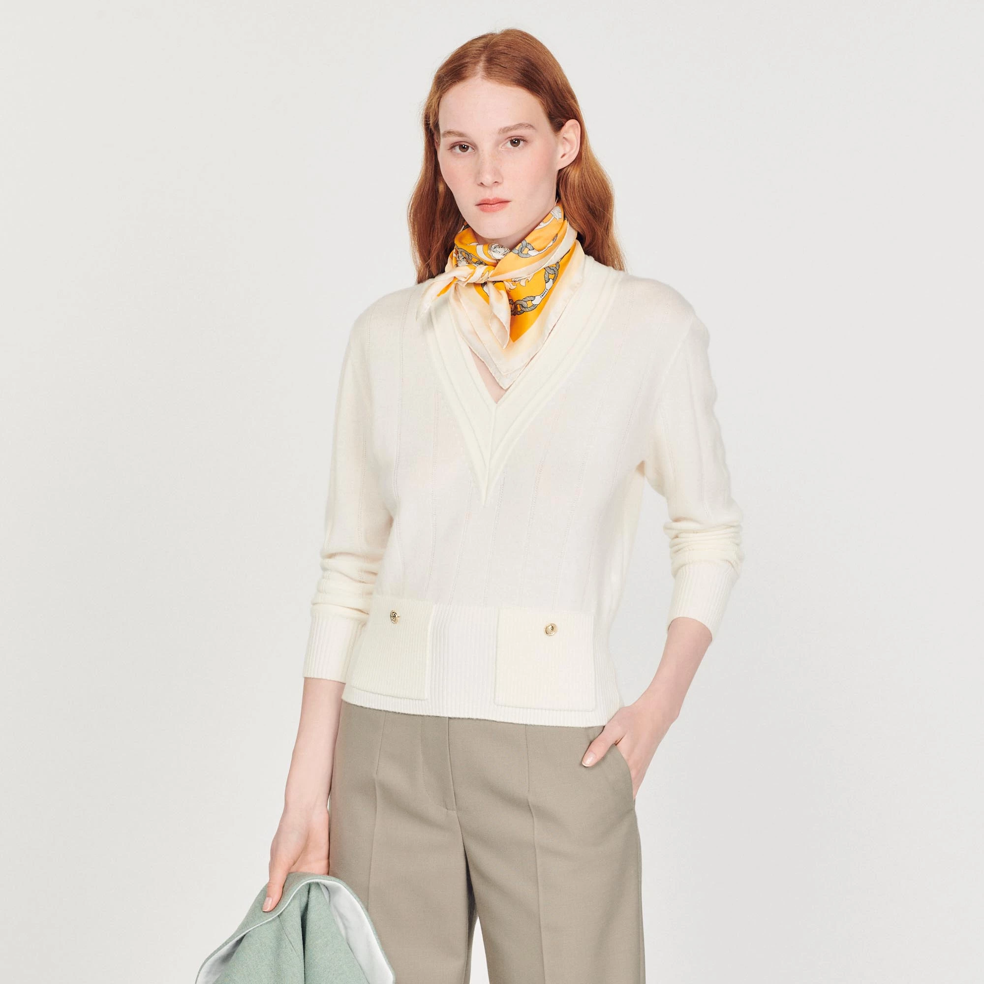 Outlet ???? Sandro Knitted V-neck Sweater Ecru ???? 1 Outlet ???? Sandro Knitted V-neck Sweater Ecru ????