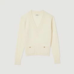 Outlet ???? Sandro Knitted V-neck Sweater Ecru ???? 13 Outlet ???? Sandro Knitted V-neck Sweater Ecru ???? -Sandro Shop Sandro SFPPU01557 11 V P