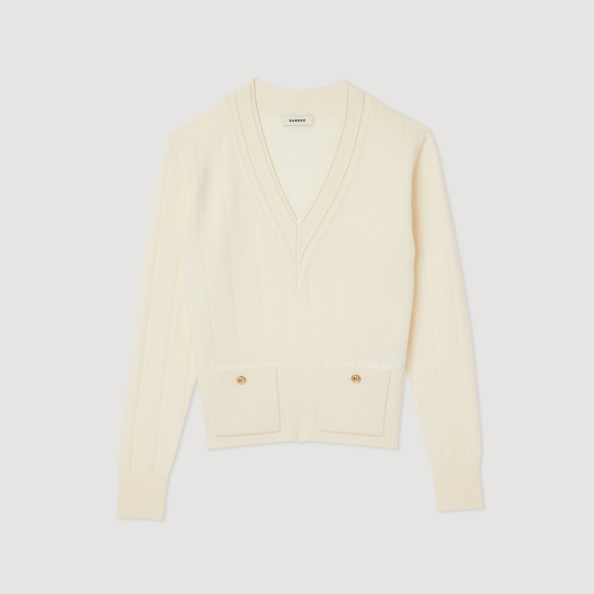 Outlet ???? Sandro Knitted V-neck Sweater Ecru ???? 7 Outlet ???? Sandro Knitted V-neck Sweater Ecru ???? - Image 7