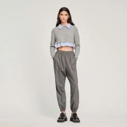 Promo ✨ Sandro Cropped Trompe-l'oeil Sweater Dark Grey ???? 10 Promo ✨ Sandro Cropped Trompe-l'oeil Sweater Dark Grey ???? -Sandro Shop Sandro SFPPU01597 240 V 4