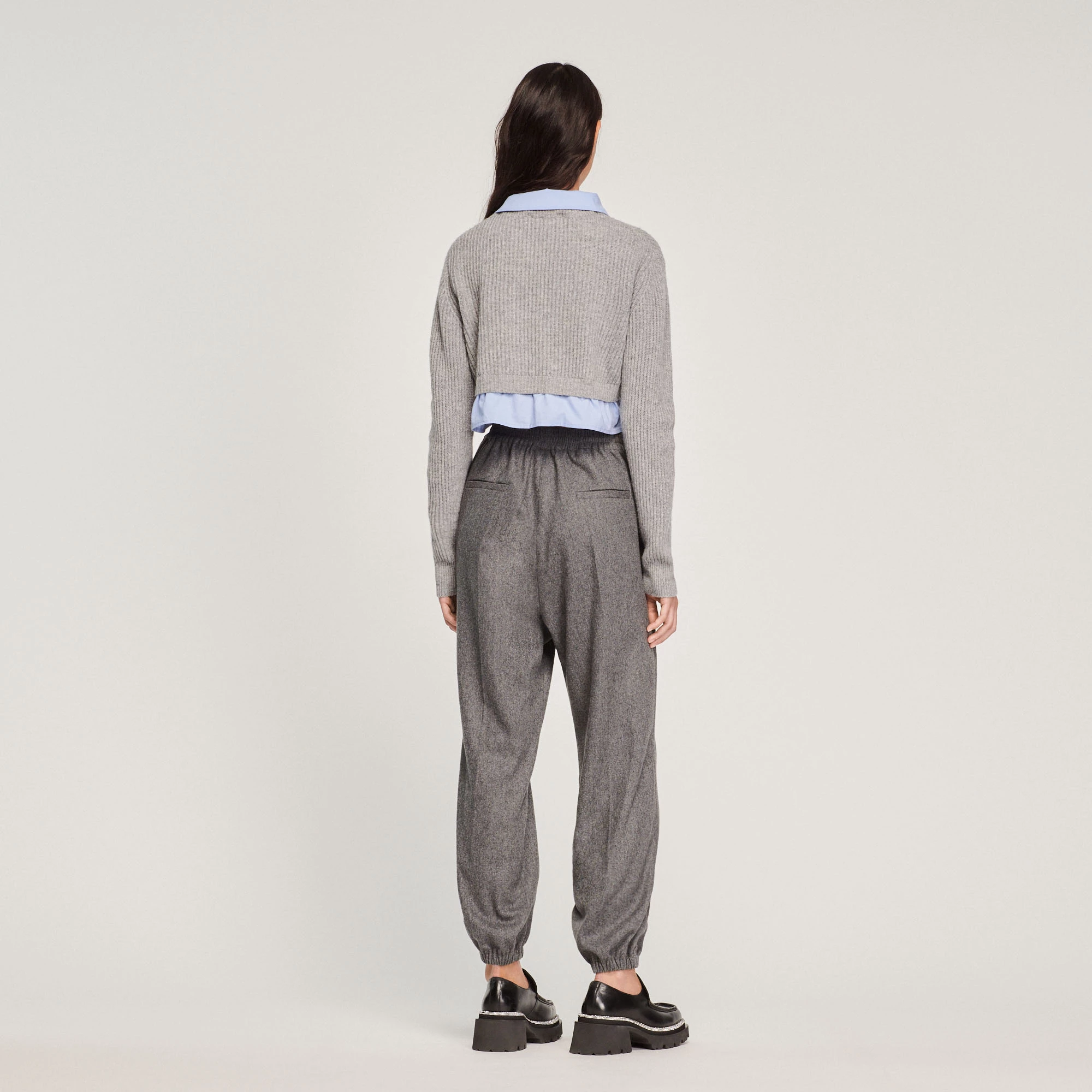 Promo ✨ Sandro Cropped Trompe-l'oeil Sweater Dark Grey ???? 5 Promo ✨ Sandro Cropped Trompe-l'oeil Sweater Dark Grey ???? - Image 5