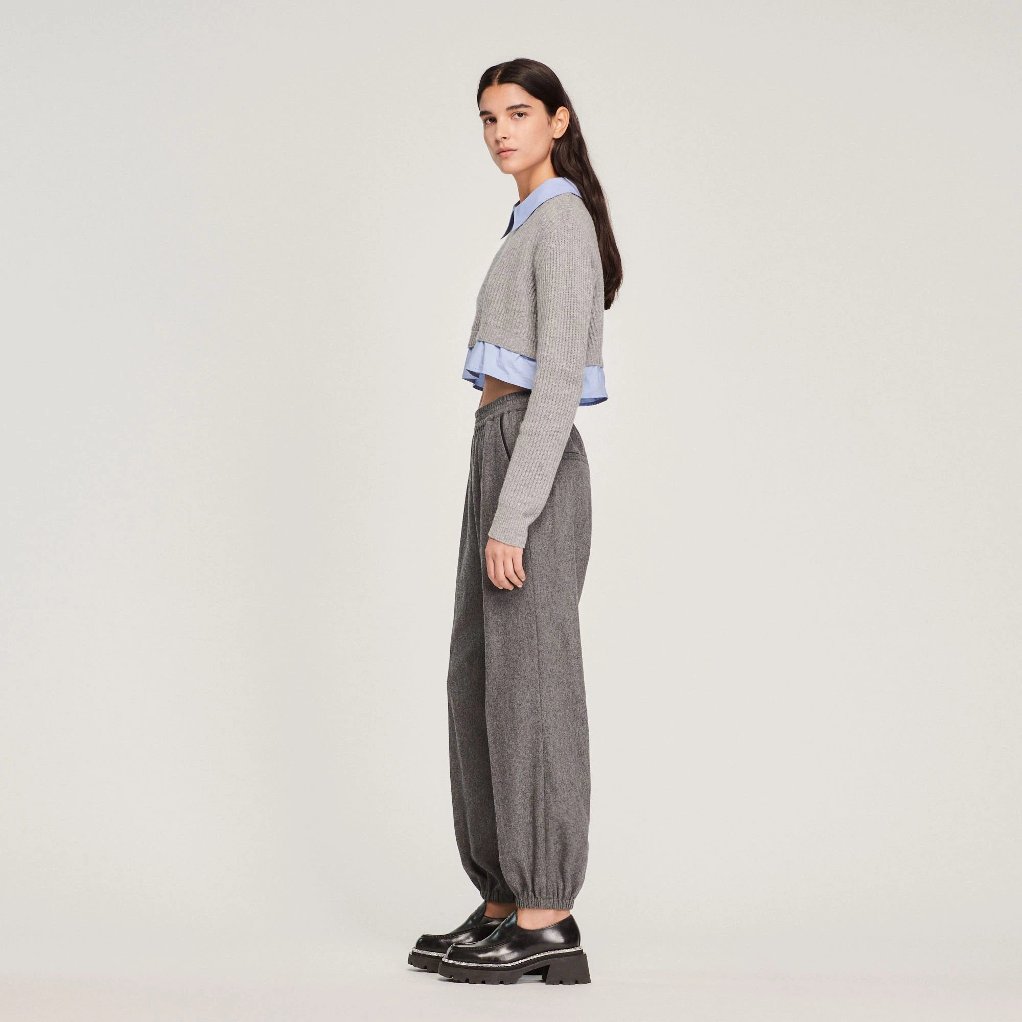 Promo ✨ Sandro Cropped Trompe-l'oeil Sweater Dark Grey ???? 6 Promo ✨ Sandro Cropped Trompe-l'oeil Sweater Dark Grey ???? - Image 6