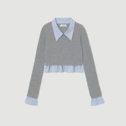 Promo ✨ Sandro Cropped Trompe-l'oeil Sweater Dark Grey ???? 13 Promo ✨ Sandro Cropped Trompe-l'oeil Sweater Dark Grey ???? -Sandro Shop Sandro SFPPU01597 240 V P