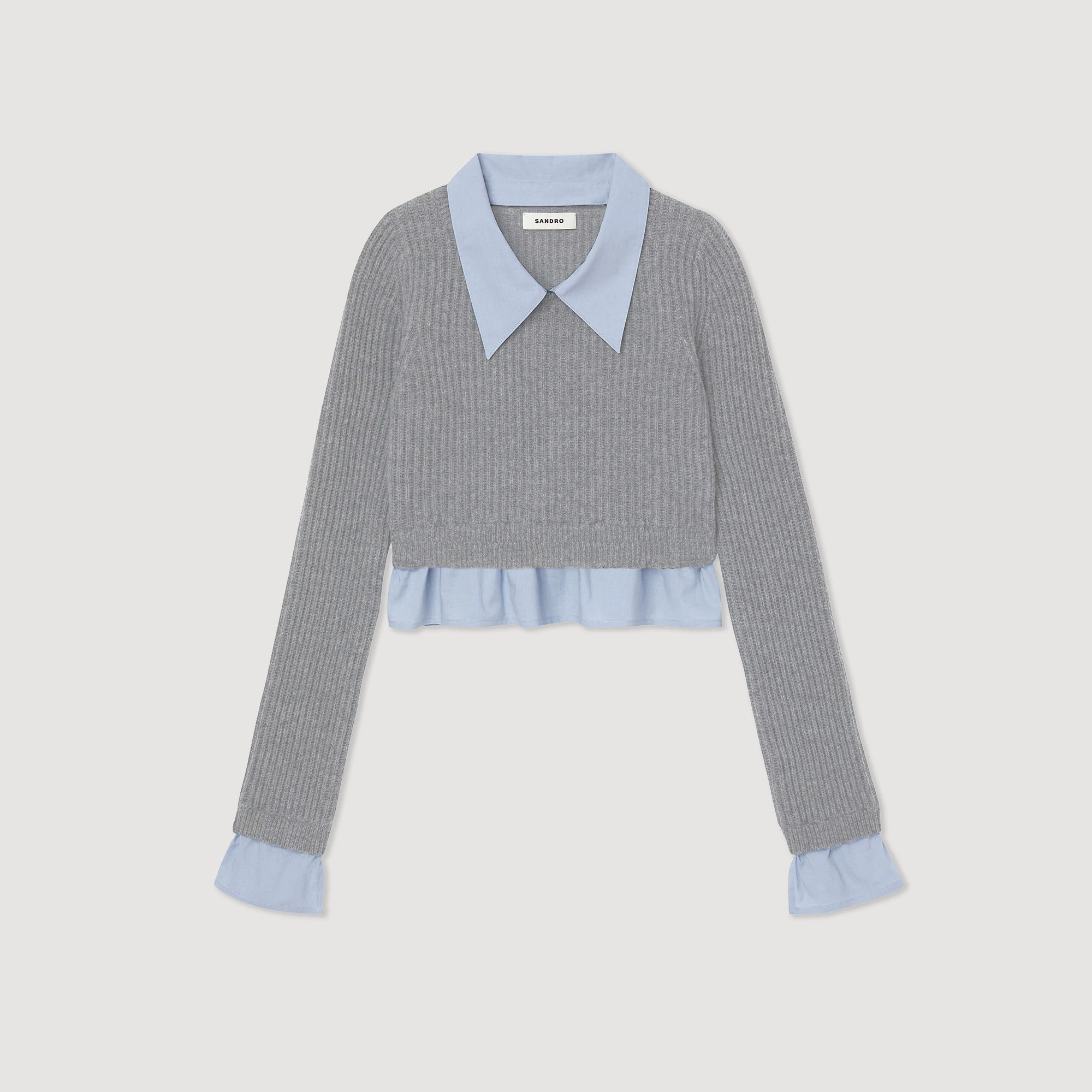 Promo ✨ Sandro Cropped Trompe-l'oeil Sweater Dark Grey ???? 7 Promo ✨ Sandro Cropped Trompe-l'oeil Sweater Dark Grey ???? - Image 7