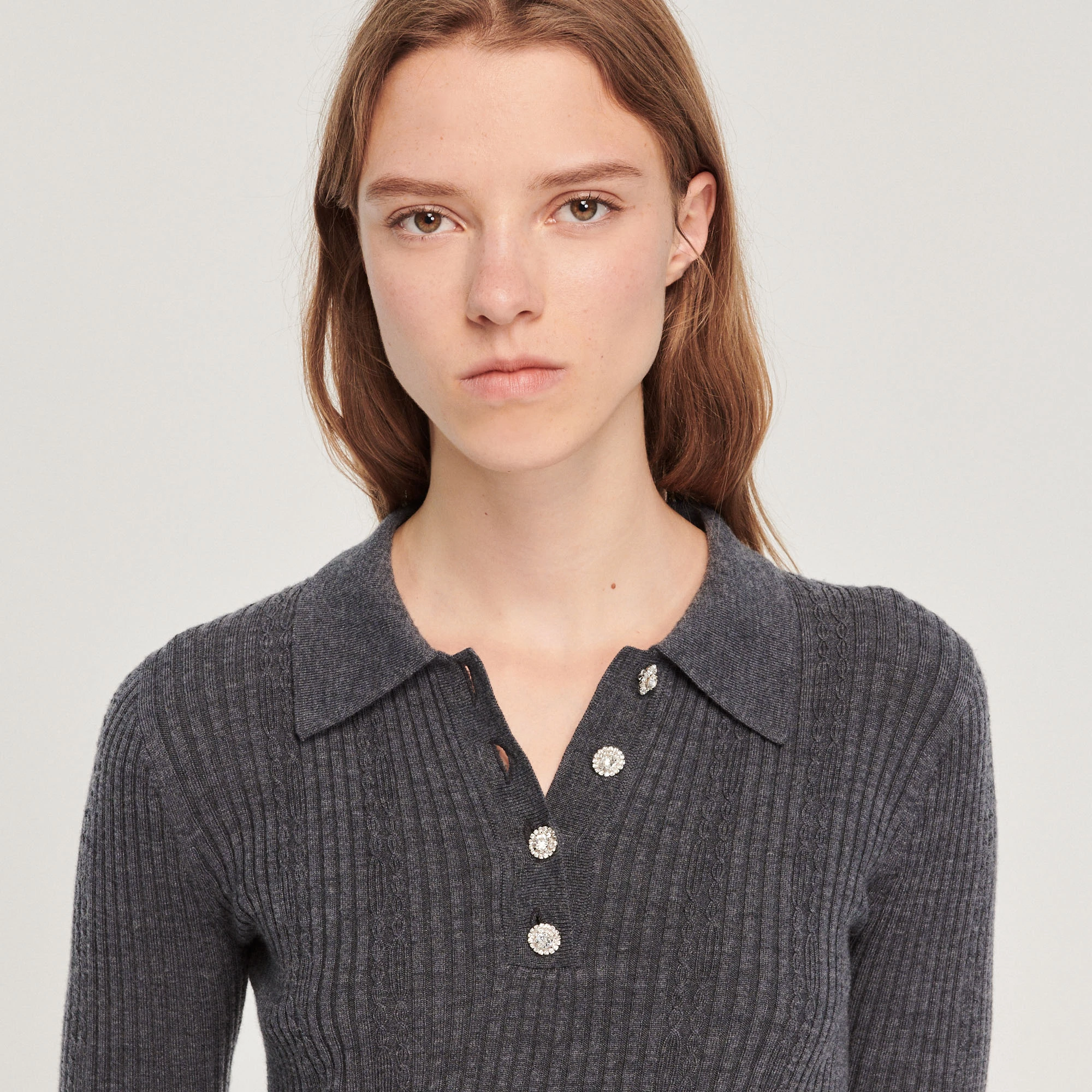 Coupon ???? Sandro Knit Sweater With Jewel Buttons Dark Grey ???? 3 Coupon ???? Sandro Knit Sweater With Jewel Buttons Dark Grey ???? - Image 3