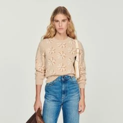 Best deal ???? Sandro Floral Jacquard Knit Sweater Beige ????