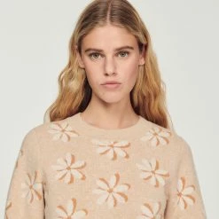 Best deal ???? Sandro Floral Jacquard Knit Sweater Beige ???? -Sandro Shop Sandro SFPPU01639 16 V 3