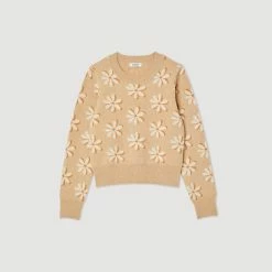Best deal ???? Sandro Floral Jacquard Knit Sweater Beige ???? -Sandro Shop Sandro SFPPU01639 16 V P
