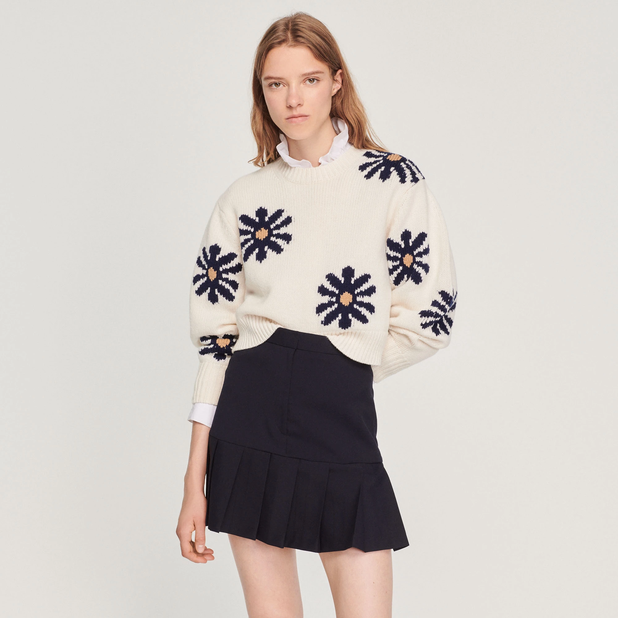 Discount ???? Sandro Floral Knit Sweater Ecru ???? 1 Discount ???? Sandro Floral Knit Sweater Ecru ????