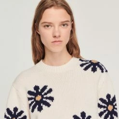 Discount ???? Sandro Floral Knit Sweater Ecru ???? 9 Discount ???? Sandro Floral Knit Sweater Ecru ???? -Sandro Shop Sandro SFPPU01641 11 V 3
