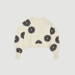 Discount ???? Sandro Floral Knit Sweater Ecru ???? 13 Discount ???? Sandro Floral Knit Sweater Ecru ???? -Sandro Shop Sandro SFPPU01641 11 V P
