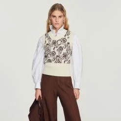 Cheap ???? Sandro Sleeveless Sweater With Paisley Print Ecru ????