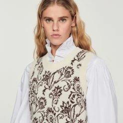 Cheap ???? Sandro Sleeveless Sweater With Paisley Print Ecru ???? -Sandro Shop Sandro SFPPU01647 11 V 3