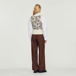 Cheap ???? Sandro Sleeveless Sweater With Paisley Print Ecru ???? -Sandro Shop Sandro SFPPU01647 11 V 5