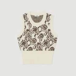 Cheap ???? Sandro Sleeveless Sweater With Paisley Print Ecru ???? -Sandro Shop Sandro SFPPU01647 11 V P