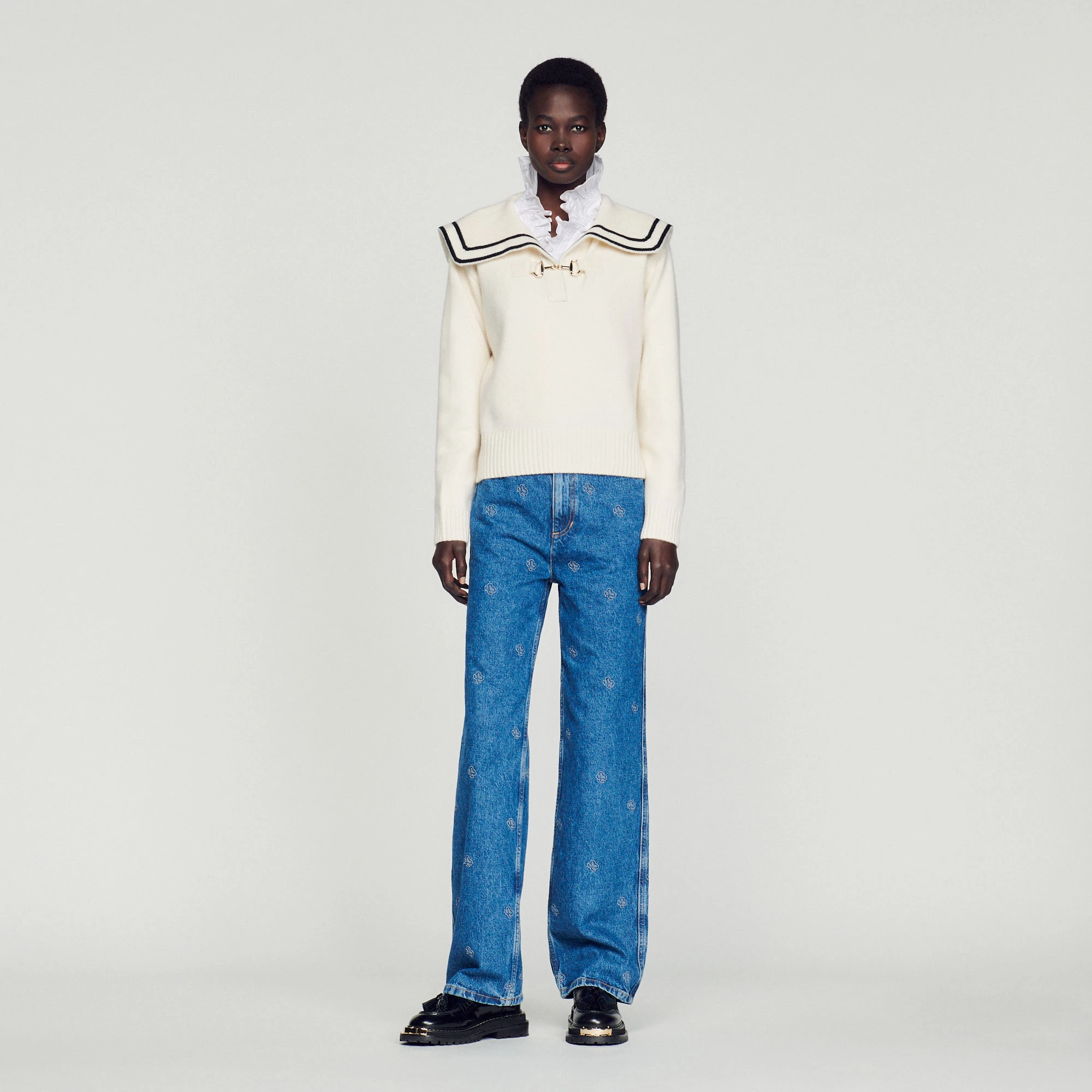 Discount ???? Sandro Sweater With An Open Collar Ecru ⭐ 2 Discount ???? Sandro Sweater With An Open Collar Ecru ⭐ - Image 2