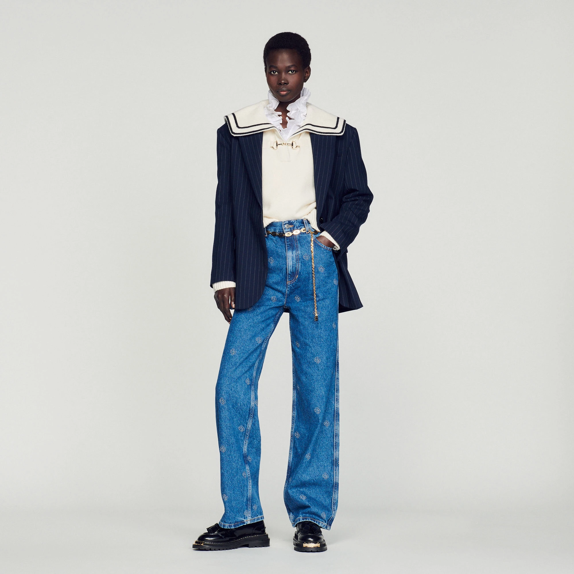 Discount ???? Sandro Sweater With An Open Collar Ecru ⭐ 1 Discount ???? Sandro Sweater With An Open Collar Ecru ⭐