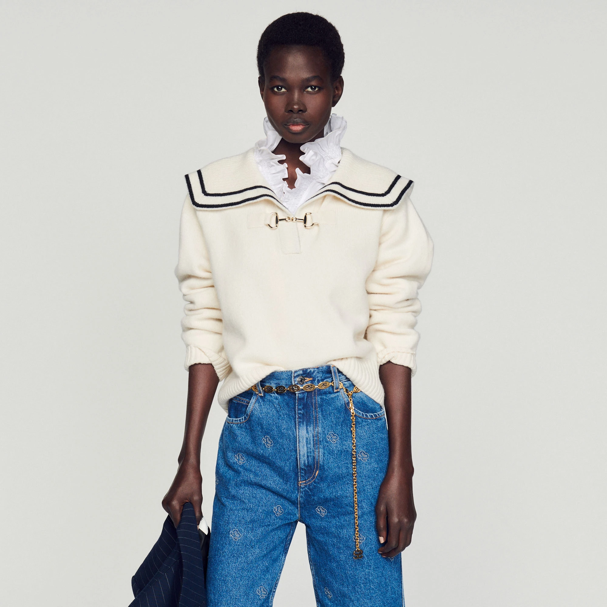 Discount ???? Sandro Sweater With An Open Collar Ecru ⭐ 4 Discount ???? Sandro Sweater With An Open Collar Ecru ⭐ - Image 4