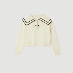 Discount ???? Sandro Sweater With An Open Collar Ecru ⭐ 13 Discount ???? Sandro Sweater With An Open Collar Ecru ⭐ -Sandro Shop Sandro SFPPU01655 11 V P