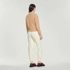 Coupon ???? Sandro Cropped Cable-knit Sweater Camel ???? -Sandro Shop Sandro SFPPU01683 13 V 5
