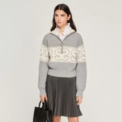Hot Sale ???? Sandro Double S Jacquard Sweater Grey ????