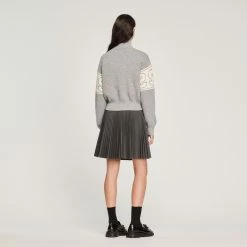 Hot Sale ???? Sandro Double S Jacquard Sweater Grey ???? -Sandro Shop Sandro SFPPU01685 24 V 5
