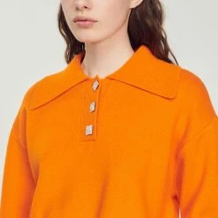 Buy ???? Sandro Cropped Sweater With Jewel Buttons Orange ???? -Sandro Shop Sandro SFPPU01696 51 V 3