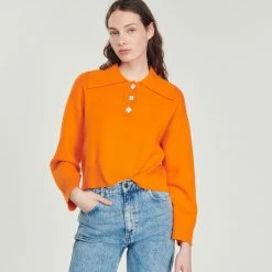 Buy ???? Sandro Cropped Sweater With Jewel Buttons Orange ???? -Sandro Shop Sandro SFPPU01696 51 V 4