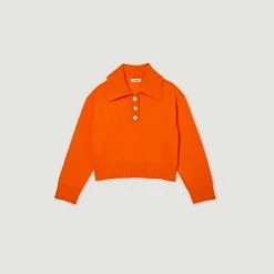 Buy ???? Sandro Cropped Sweater With Jewel Buttons Orange ???? -Sandro Shop Sandro SFPPU01696 51 V P