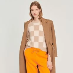 New ???? Sandro Chequered Knit Sweater Beige ⌛