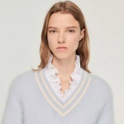 Best Pirce ???? Sandro Knitted Sweater Sky Blue ???? -Sandro Shop Sandro SFPPU01701 40 V 3