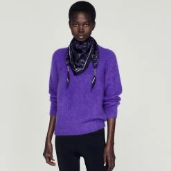 Coupon ???? Sandro Round Neck Mohair Sweater Purple ???? -Sandro Shop Sandro SFPPU01703 90 V 4