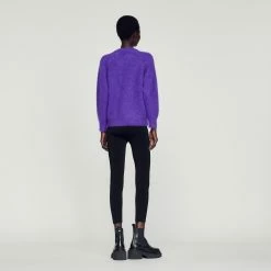 Coupon ???? Sandro Round Neck Mohair Sweater Purple ???? -Sandro Shop Sandro SFPPU01703 90 V 5
