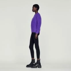 Coupon ???? Sandro Round Neck Mohair Sweater Purple ???? -Sandro Shop Sandro SFPPU01703 90 V 6