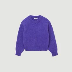 Coupon ???? Sandro Round Neck Mohair Sweater Purple ???? -Sandro Shop Sandro SFPPU01703 90 V P