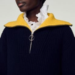 Hot Sale ???? Sandro Trucker-style Sweater Navy Blue ???? -Sandro Shop Sandro SFPPU01707 44 V 3