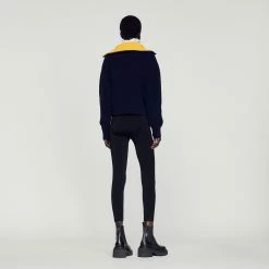 Hot Sale ???? Sandro Trucker-style Sweater Navy Blue ???? -Sandro Shop Sandro SFPPU01707 44 V 5