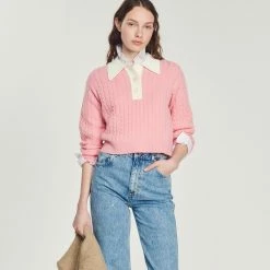 Brand new ???? Sandro Cropped Cable-knit Sweater Pink ????