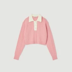 Brand new ???? Sandro Cropped Cable-knit Sweater Pink ???? -Sandro Shop Sandro SFPPU01728 60 V P