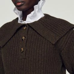 New ???? Sandro Knitted Wide-neck Sweater Brown ???? -Sandro Shop Sandro SFPPU01788 G023 V 3