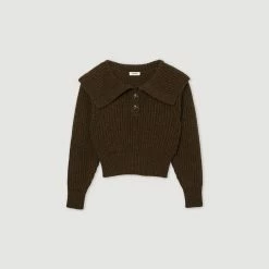 New ???? Sandro Knitted Wide-neck Sweater Brown ???? -Sandro Shop Sandro SFPPU01788 G023 V P
