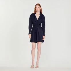 Top 10 ???? Sandro Long-sleeved Short ???? Dress Navy Blue ????