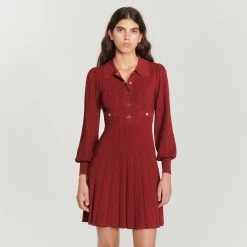 Promo ???? Sandro Pleated Knit ???? Dress Bordeaux ✨