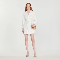 Deals ???? Sandro Robe Courte à Boutons Pressions White ????