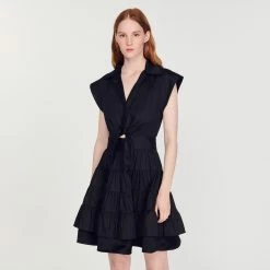 Promo ⭐ Sandro Short Ruffled ???? Dress Black ???? -Sandro Shop Sandro SFPRO02450 20 V 4
