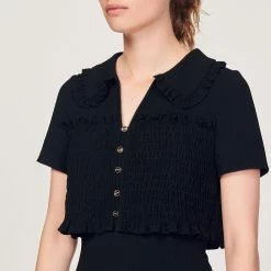 Best deal ???? Sandro Short Smocked ???? Dress Black ✔️ -Sandro Shop Sandro SFPRO02481 20 V 3