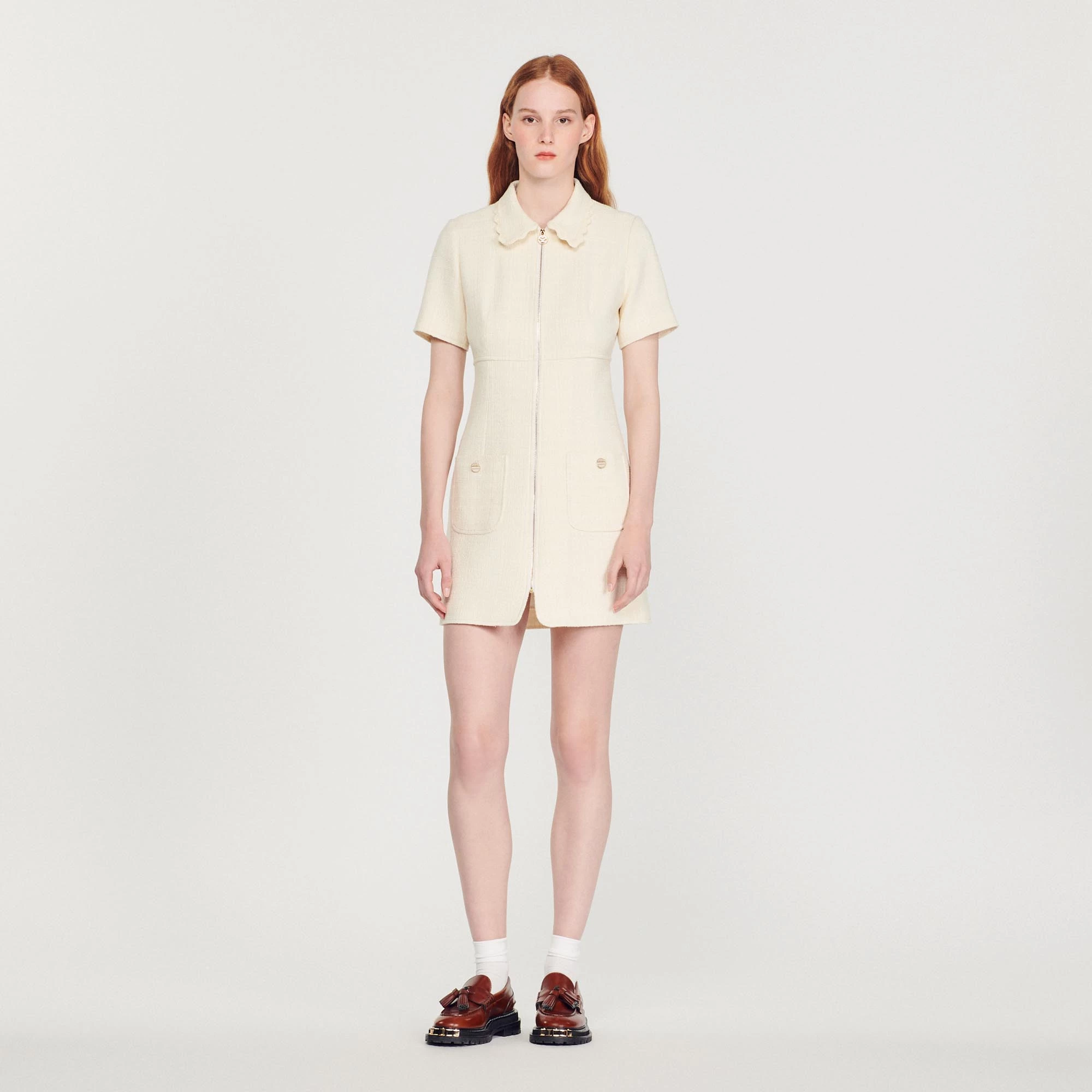 Hot Sale ❤️ Sandro Tweed Zip ???? Dress Ecru ???? 2 Hot Sale ❤️ Sandro Tweed Zip ???? Dress Ecru ???? - Image 2